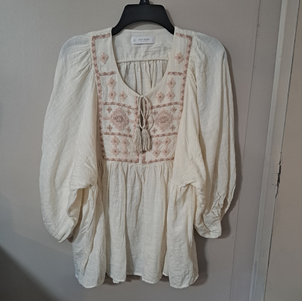 Lucky Brand Beaded Peasant Top
